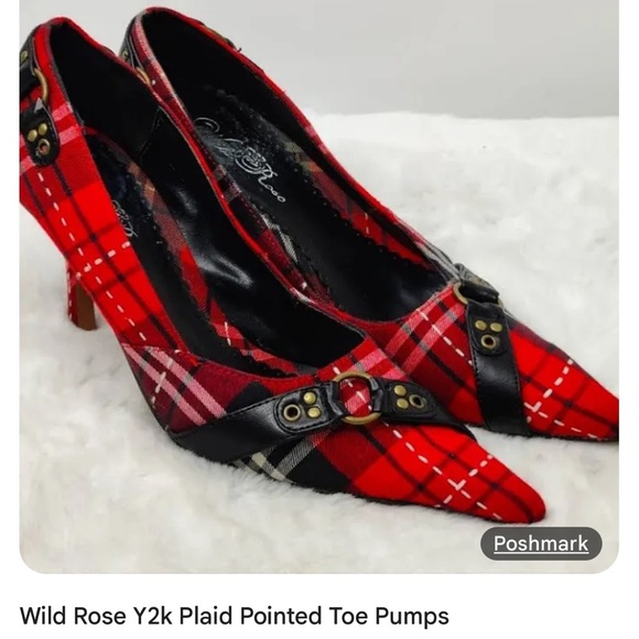 Wild Rose Y2K Vintage style (7.5) Red Tartan Plaid Pointy Toed High Heels NWOT - Picture 2 of 12
